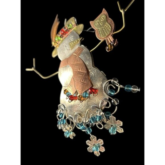 Holiday Metal Art Bronze Nickel & Copper Beaded Wire Snowman Christmas Ornament - Picture 4 of 9